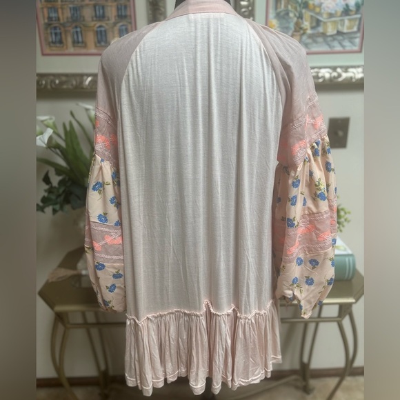Anthropologie Embroidered Ruffle Pink Tunic Boho Mini Dress Coastal Cowgirl Sz S - Picture 8 of 12
